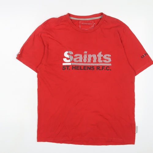 Oneills Mens Red Cotton T-Shirt Size M Crew Neck - St. Helens R.F.C