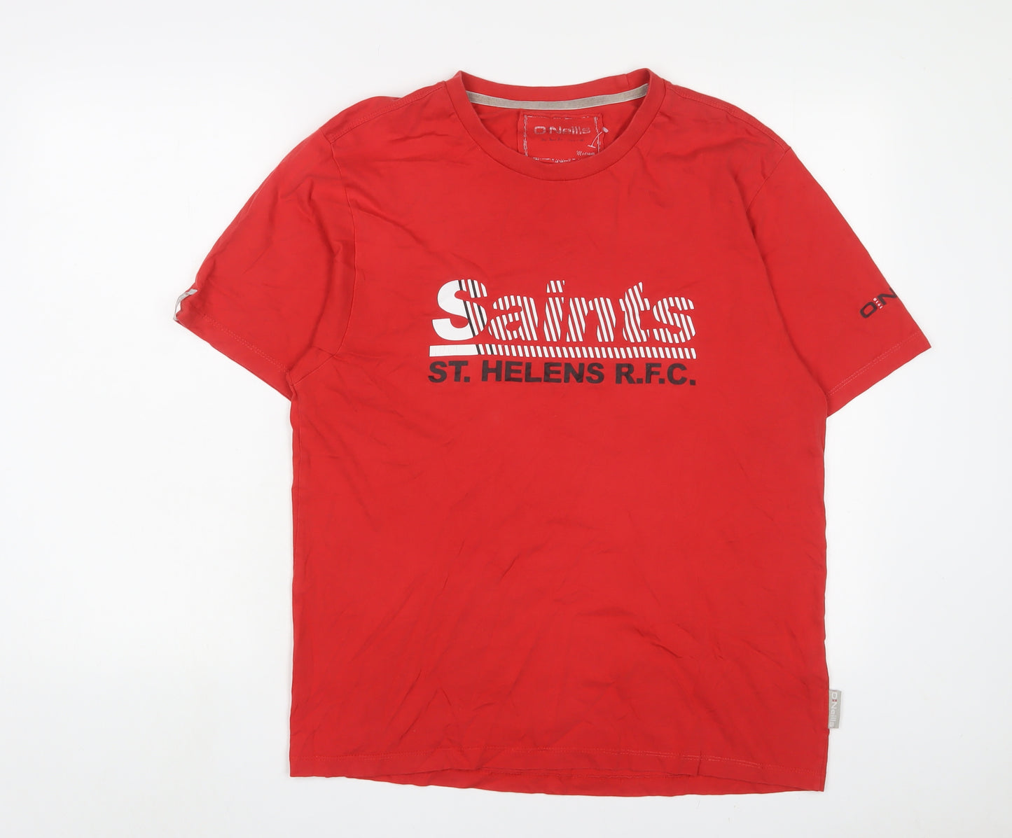 Oneills Mens Red Cotton T-Shirt Size M Crew Neck - St. Helens R.F.C