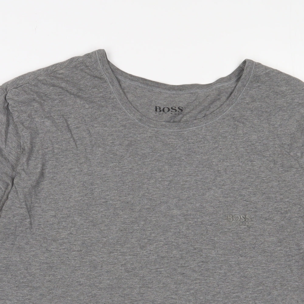 HUGO BOSS Mens Grey Cotton T-Shirt Size XL Crew Neck - Logo, Embroidered