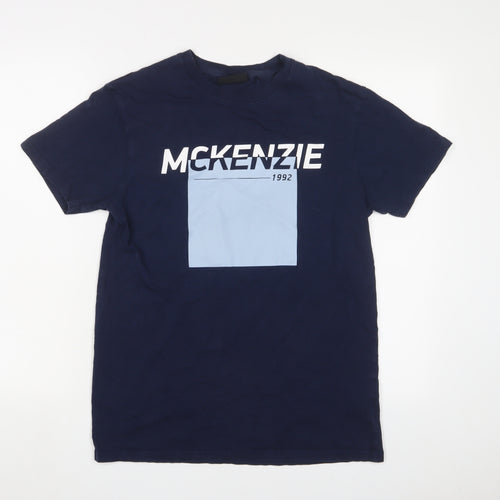 McKenzie Mens Blue Cotton T-Shirt Size S Crew Neck