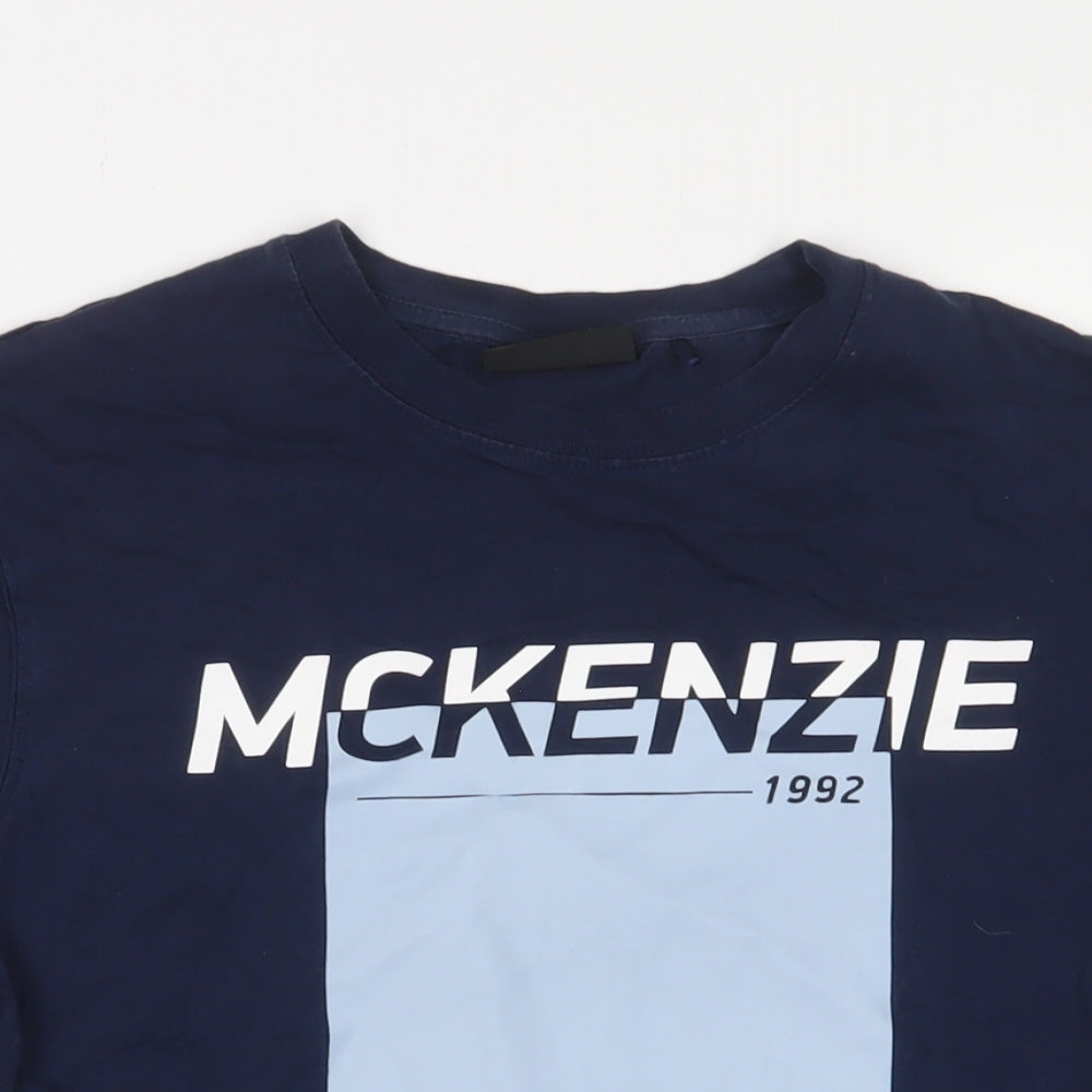 McKenzie Mens Blue Cotton T-Shirt Size S Crew Neck