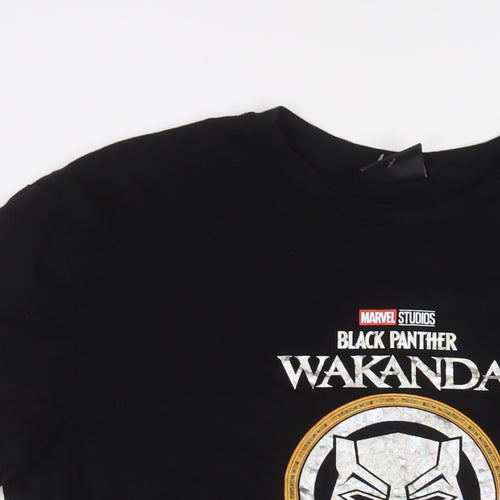 Marvel Mens Black Cotton T-Shirt Size L Crew Neck - Black Panther