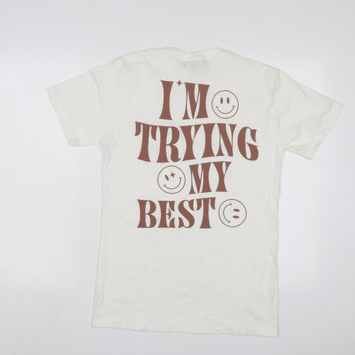 Mindset Womens Beige Cotton Basic T-Shirt Size S Crew Neck