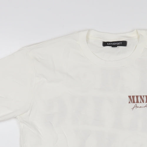 Mindset Womens Beige Cotton Basic T-Shirt Size S Crew Neck