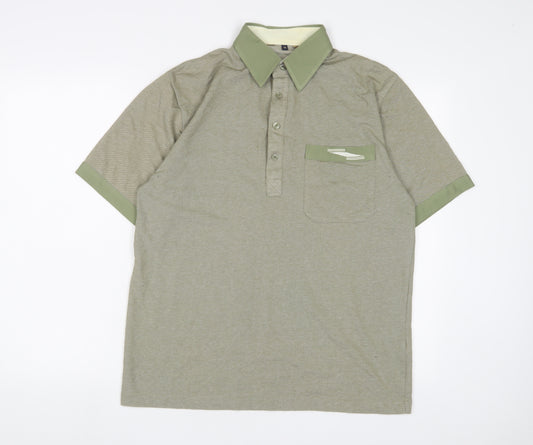 Gabicci Mens Green Cotton Polo Size M Collared Button