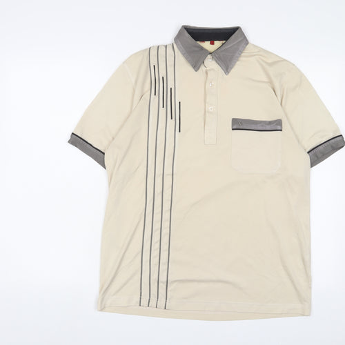 Gabicci Mens Beige Cotton Polo Size M Collared Button