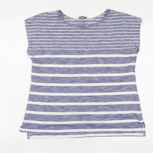 Oasis Womens Blue Striped Cotton Basic T-Shirt Size L Boat Neck