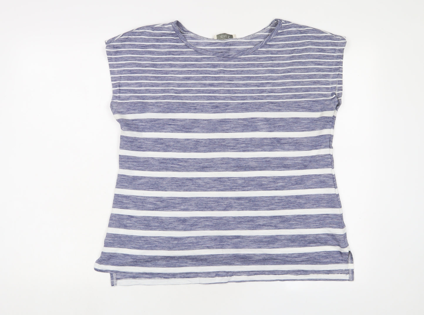 Oasis Womens Blue Striped Cotton Basic T-Shirt Size L Boat Neck
