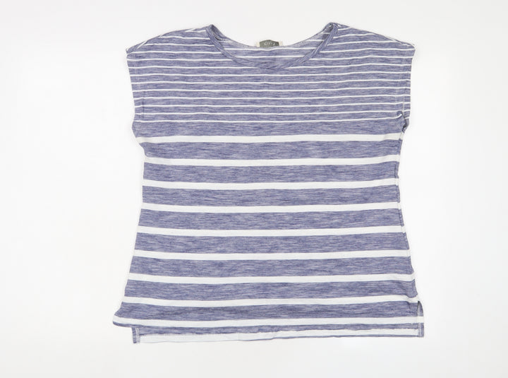 Oasis Womens Blue Striped Cotton Basic T-Shirt Size L Boat Neck