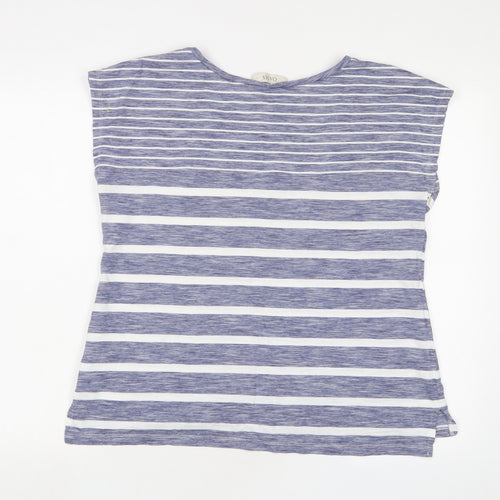 Oasis Womens Blue Striped Cotton Basic T-Shirt Size L Boat Neck