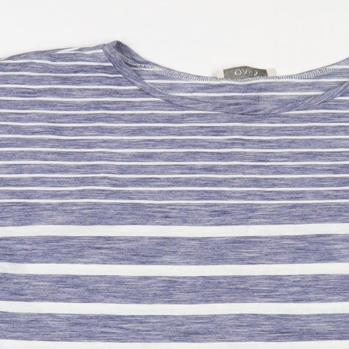 Oasis Womens Blue Striped Cotton Basic T-Shirt Size L Boat Neck