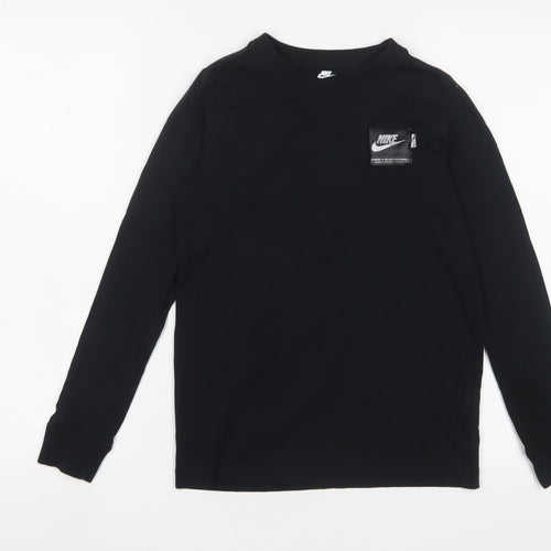 Nike Boys Black Cotton Basic Casual Size 9-10 Years Crew Neck Pullover - Logo, Embroidered