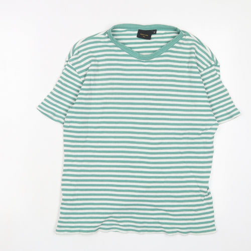 Percival Womens Green Striped Cotton Basic T-Shirt Size M Crew Neck