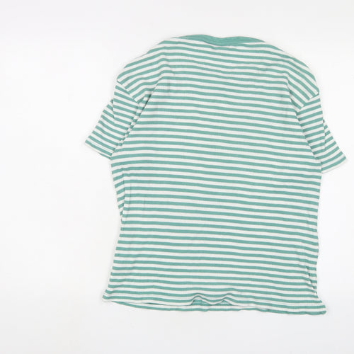 Percival Womens Green Striped Cotton Basic T-Shirt Size M Crew Neck