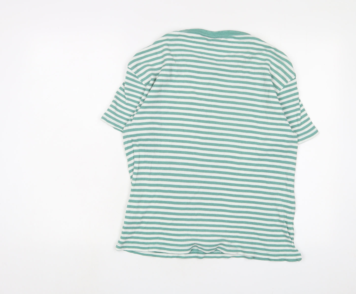 Percival Womens Green Striped Cotton Basic T-Shirt Size M Crew Neck