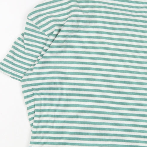 Percival Womens Green Striped Cotton Basic T-Shirt Size M Crew Neck
