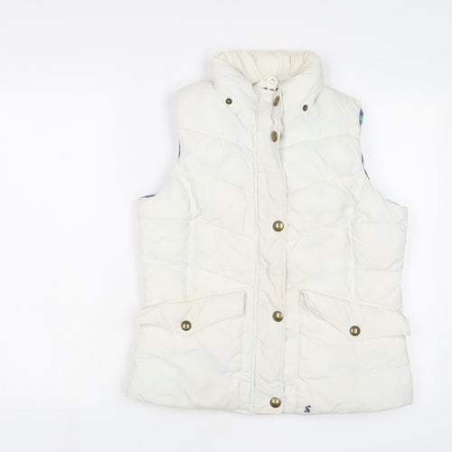 Joules Womens White Gilet Jacket Size 12 Zip - Logo, Embroidered