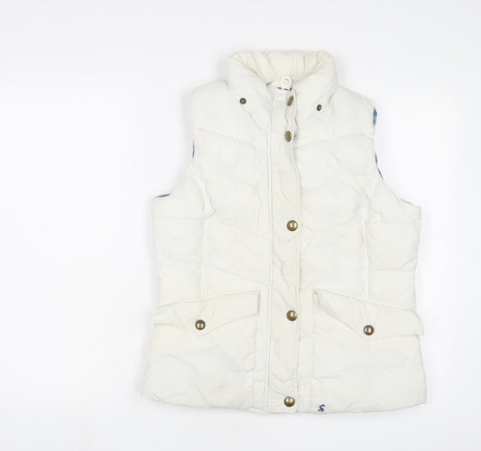 Joules Womens White Gilet Jacket Size 12 Zip - Logo, Embroidered