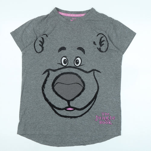 Disney Womens Grey Cotton Basic T-Shirt Size M Crew Neck - Logo - The Jungle Book