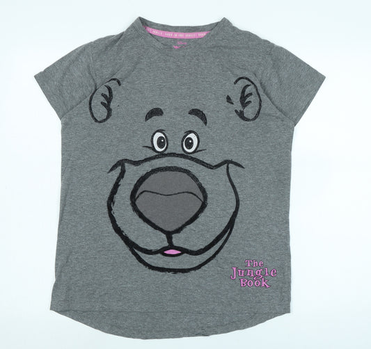 Disney Womens Grey Cotton Basic T-Shirt Size M Crew Neck - Logo - The Jungle Book