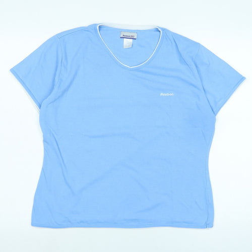 Reebok Womens Blue Polyester Basic T-Shirt Size XL V-Neck - Logo