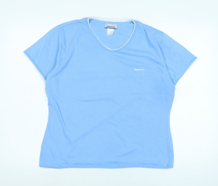 Reebok Womens Blue Polyester Basic T-Shirt Size XL V-Neck - Logo
