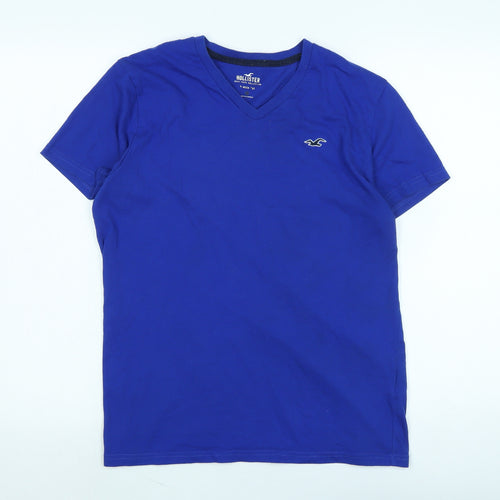 Hollister Mens Blue Cotton T-Shirt Size M V-Neck - Logo