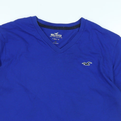 Hollister Mens Blue Cotton T-Shirt Size M V-Neck - Logo