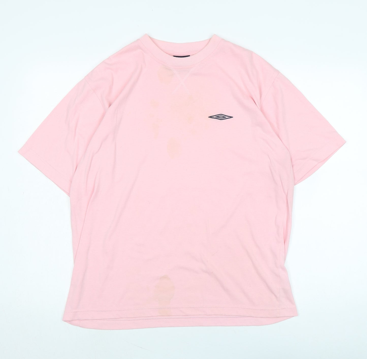 Umbro Mens Pink Cotton T-Shirt Size M Crew Neck - Logo