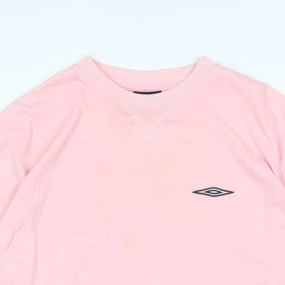 Umbro Mens Pink Cotton T-Shirt Size M Crew Neck - Logo