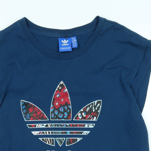 adidas Womens Blue Cotton Basic T-Shirt Size 14 Crew Neck - Logo - Adidas