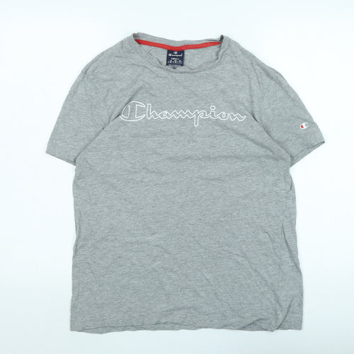 Champion Womens Grey Cotton Basic T-Shirt Size M Crew Neck - Logo