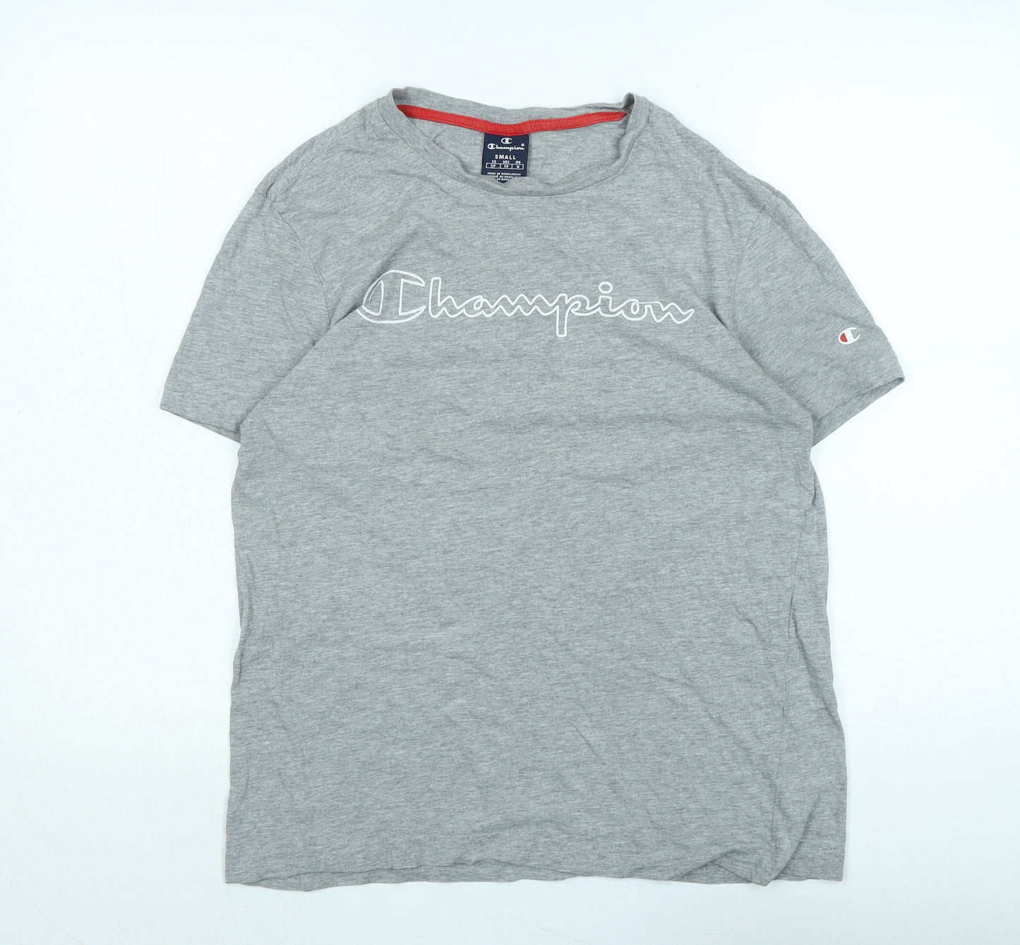 Champion Womens Grey Cotton Basic T-Shirt Size M Crew Neck - Logo