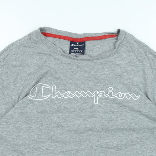 Champion Womens Grey Cotton Basic T-Shirt Size M Crew Neck - Logo