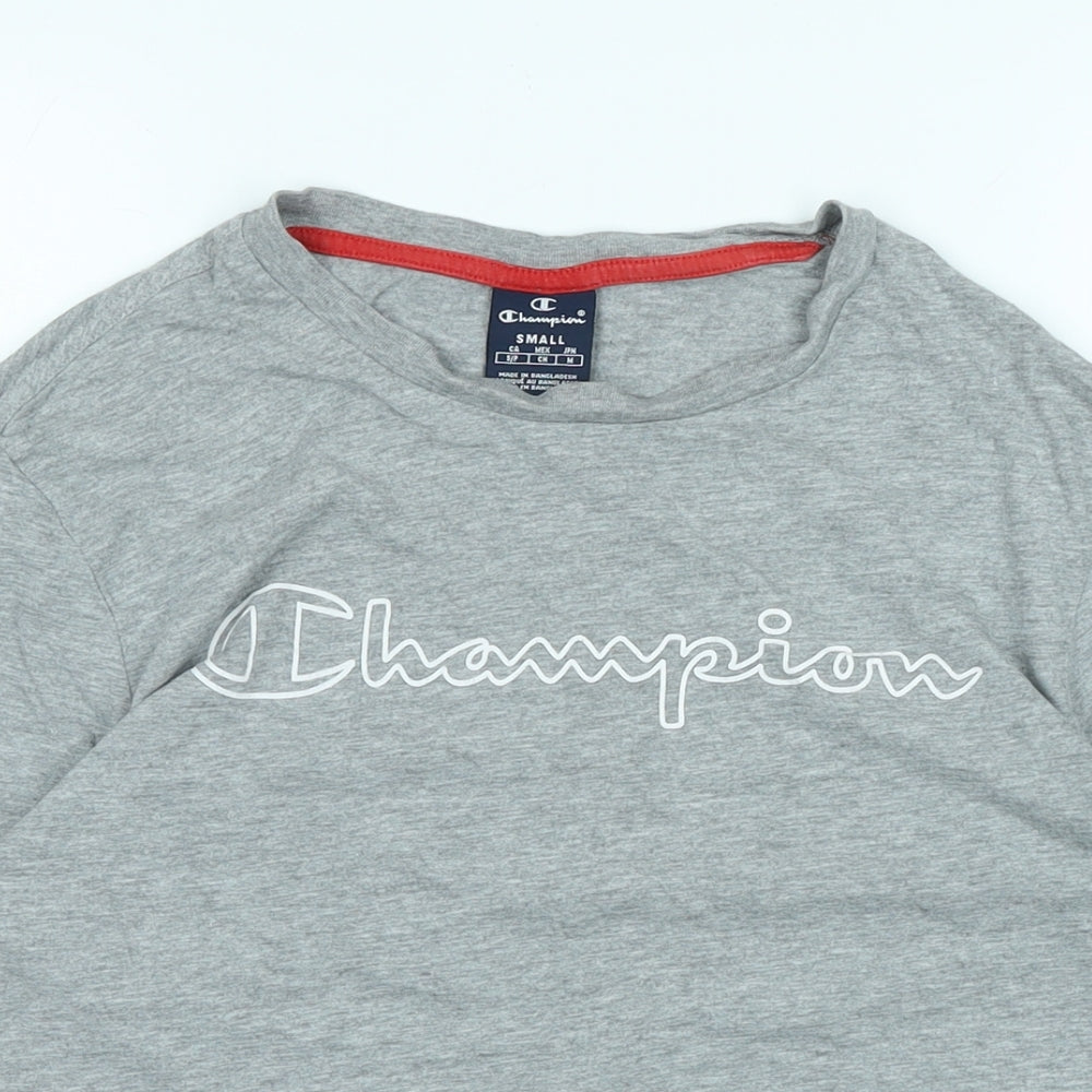 Champion Womens Grey Cotton Basic T-Shirt Size M Crew Neck - Logo