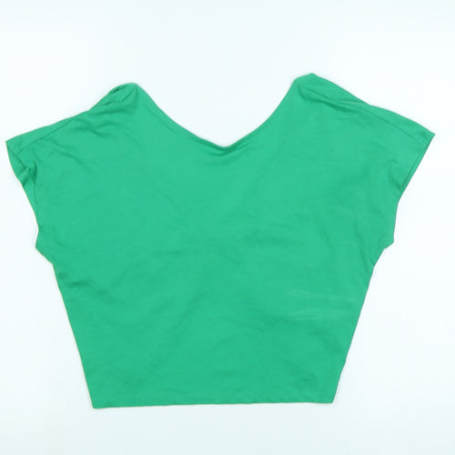 Monki Womens Green Cotton Cropped T-Shirt Size S V-Neck - Logo