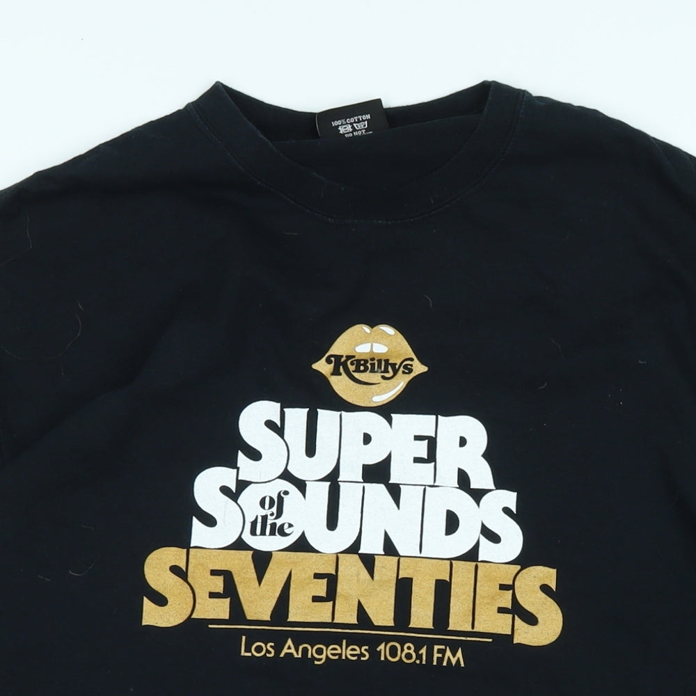 last Exit to Knowwhere Mens Black Cotton T-Shirt Size L Crew Neck - Logo - Super sounds of the seventies