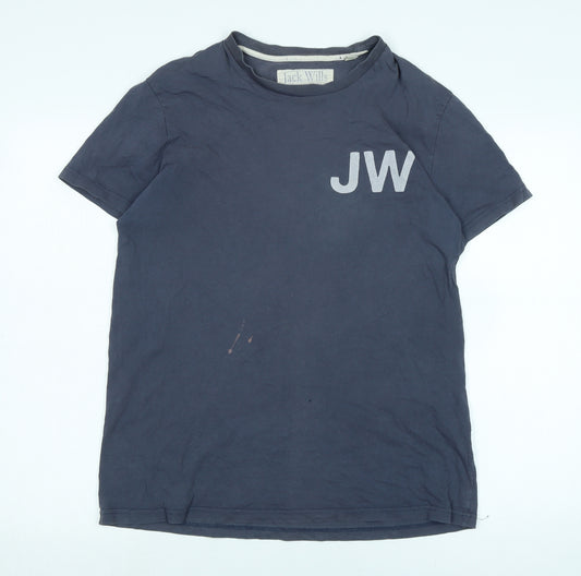 Jack Wills Mens Blue Cotton T-Shirt Size M Crew Neck - Logo - JW -4