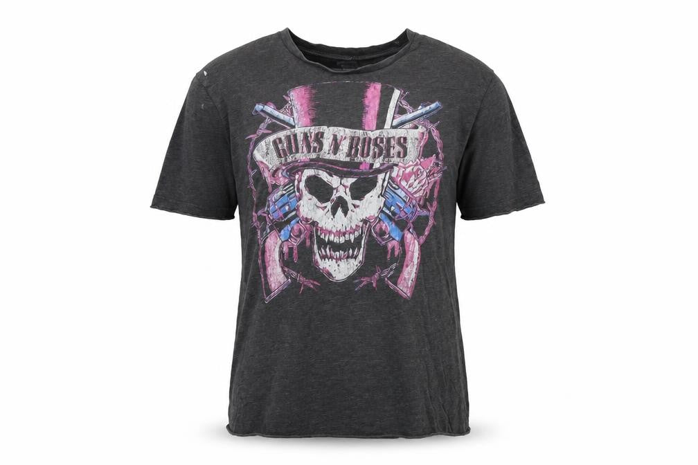 Guns & Roses Womens Grey Cotton Basic T-Shirt Size M Crew Neck - Logo- Guns & roses