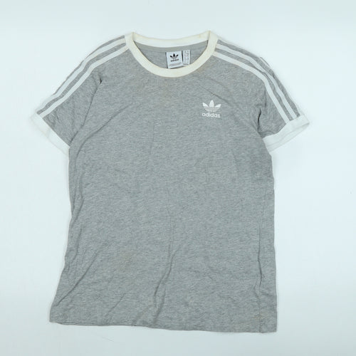 adidas Womens Grey Cotton Basic T-Shirt Size 10 Crew Neck - Logo