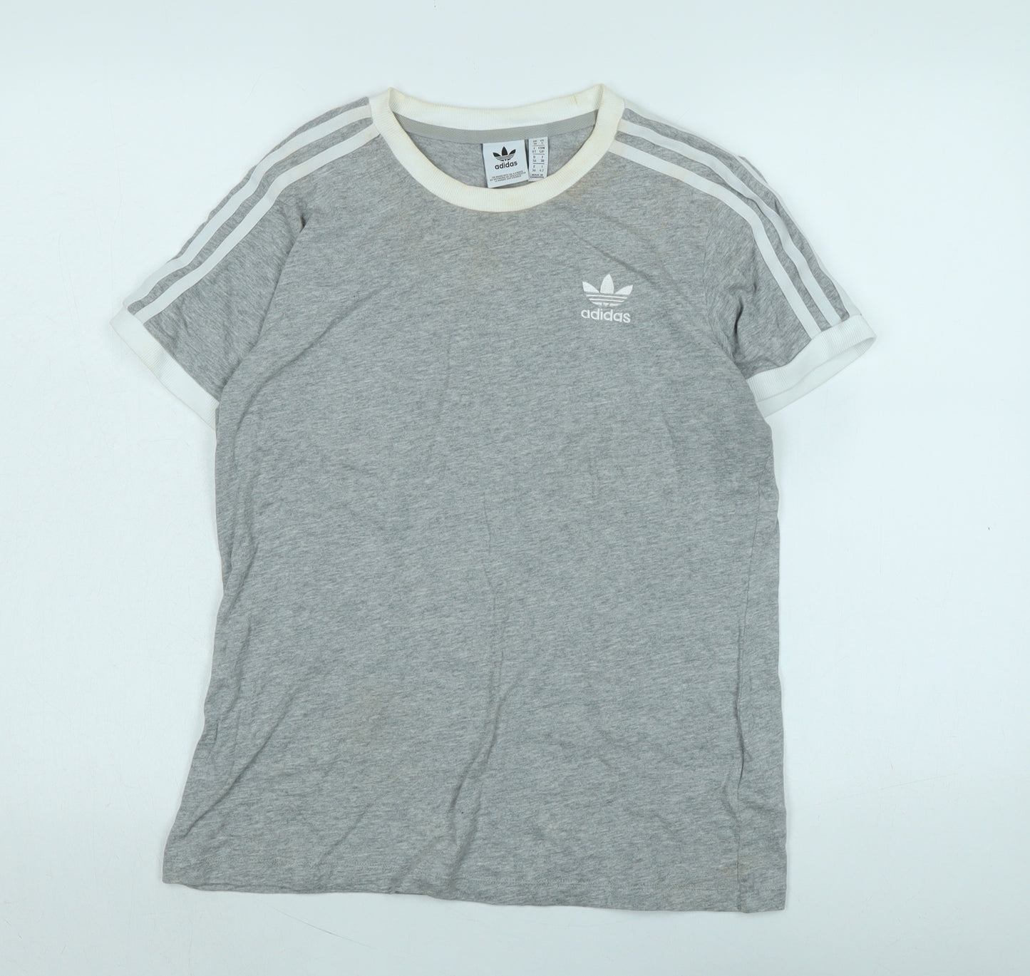 adidas Womens Grey Cotton Basic T-Shirt Size 10 Crew Neck - Logo