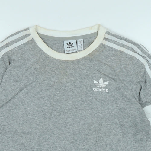 adidas Womens Grey Cotton Basic T-Shirt Size 10 Crew Neck - Logo