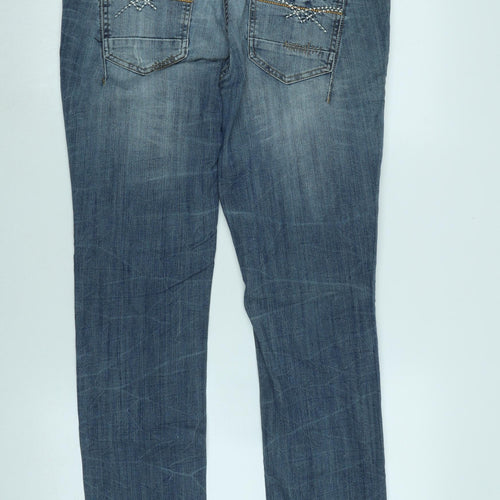 Authentic Denim Womens Blue Cotton Straight Jeans Size 32 in L31 in Regular Zip - Logo