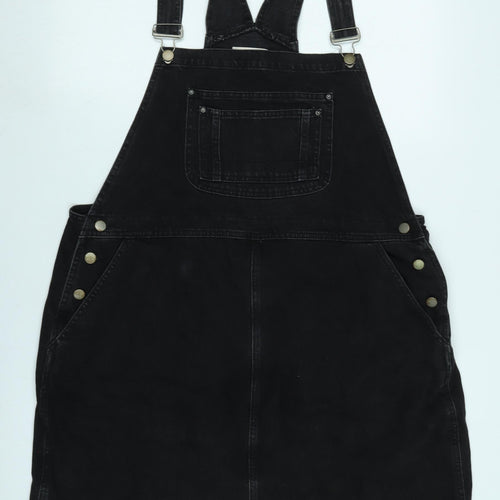 ASOS Womens Black Cotton Pinafore/Dungaree Dress Size 20 Square Neck Snap