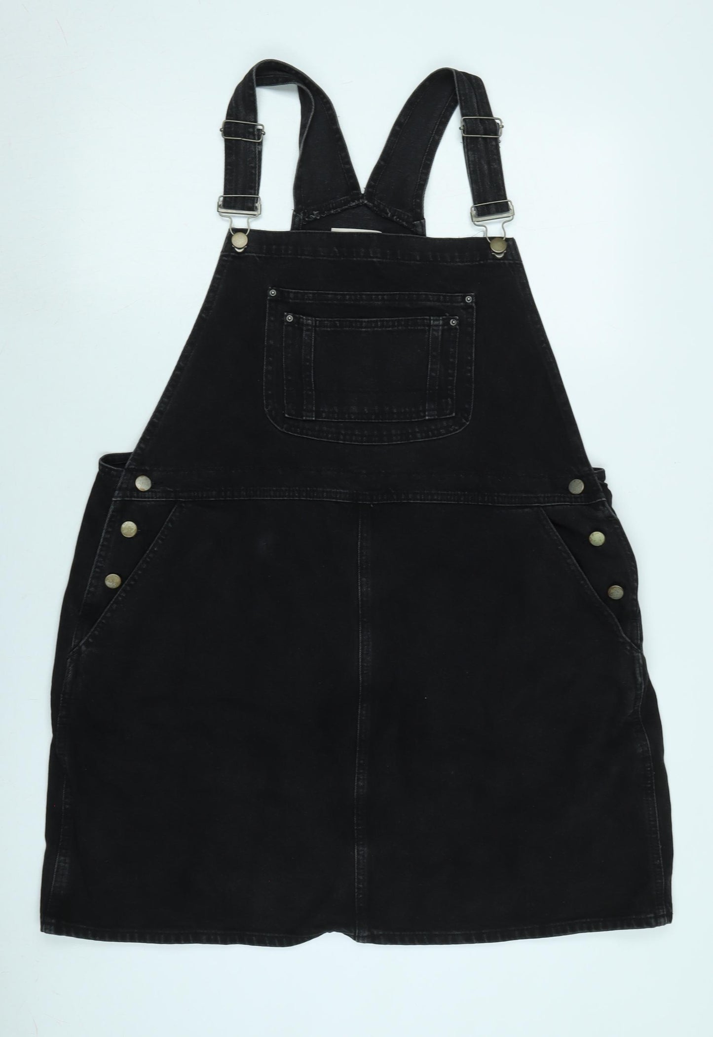 ASOS Womens Black Cotton Pinafore/Dungaree Dress Size 20 Square Neck Snap