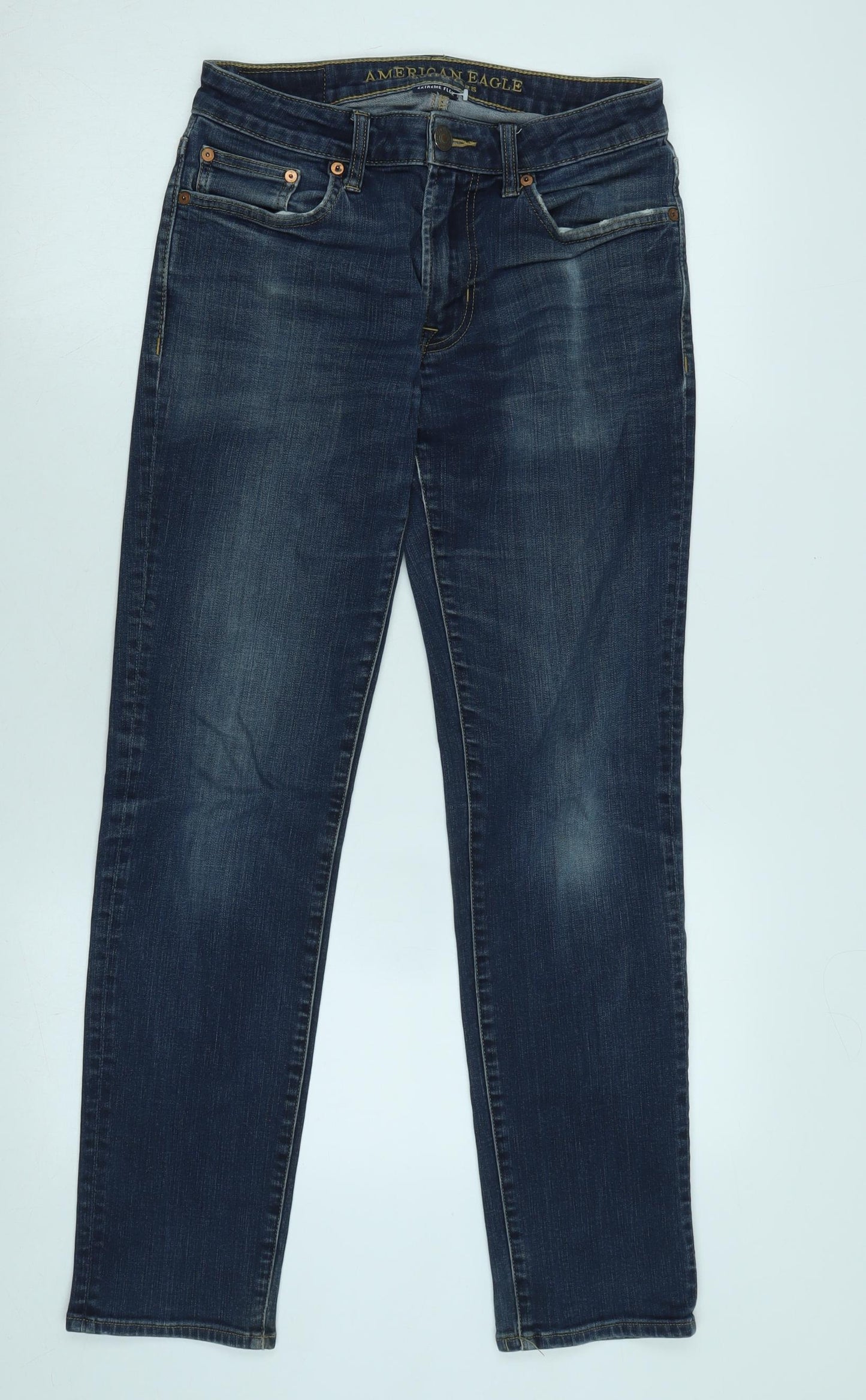 American Eagle Outfitters Womens Blue Cotton Straight Jeans Size 28 in L31 in Regular Zip - Logo