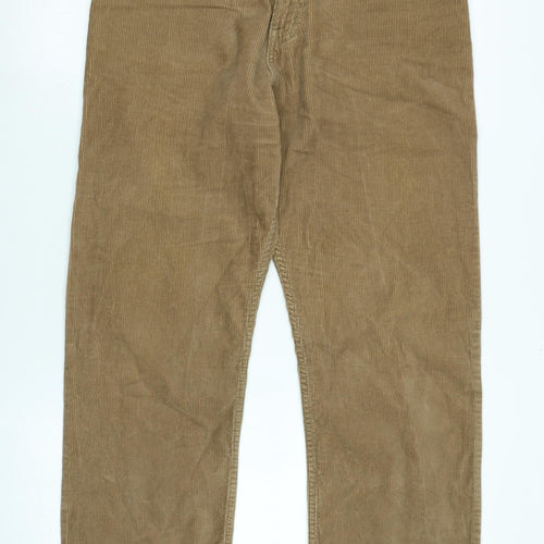 Marks and Spencer Mens Beige Cotton Trousers Size 32 in L29 in Regular Zip