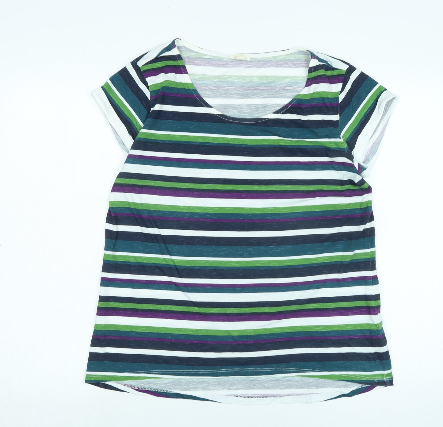 Esprit Womens Multicoloured Striped Cotton Basic T-Shirt Size L Scoop Neck