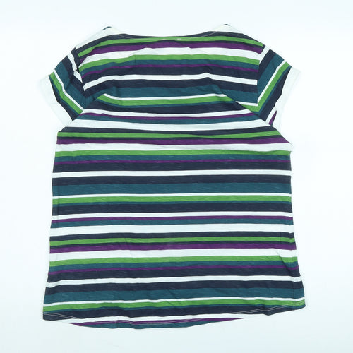 Esprit Womens Multicoloured Striped Cotton Basic T-Shirt Size L Scoop Neck