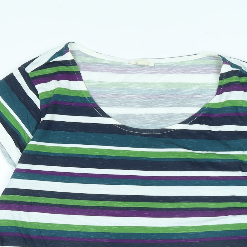 Esprit Womens Multicoloured Striped Cotton Basic T-Shirt Size L Scoop Neck